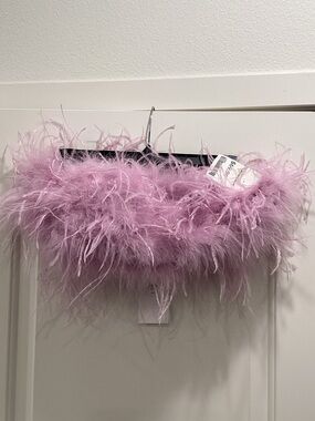 Feather Trim Bandeau Top - Lavender Pink